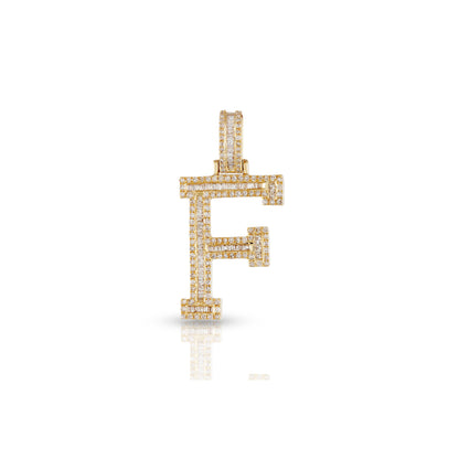 Yellow Gold Baguette Diamond Initial Letter pendant by Truth jewel