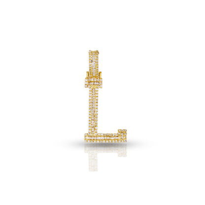 Yellow Gold Baguette Diamond Initial Letter pendant by Truth jewel