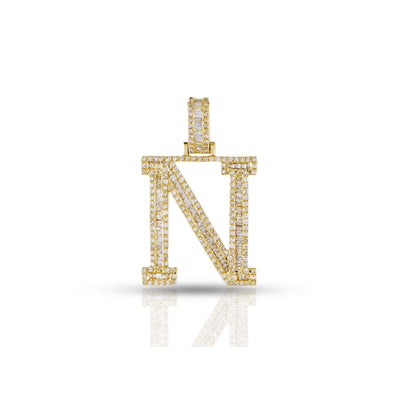 Yellow Gold Baguette Diamond Initial Letter pendant by Truth jewel