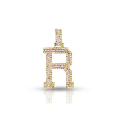 Yellow Gold Baguette Diamond Initial Letter pendant by Truth jewel
