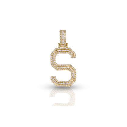 Yellow Gold Baguette Diamond Initial Letter pendant by Truth jewel