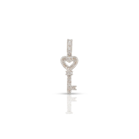 Yellow Gold Baguette Diamond Key with Heart Pendant by Truth Jewel