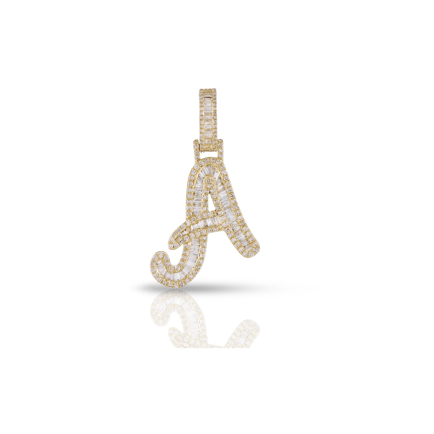 Yellow Gold Baguette Diamond Initial Letters Pendant by Truth Jewel