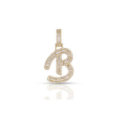 Yellow Gold Baguette Diamond Initial Letters Pendant by Truth Jewel