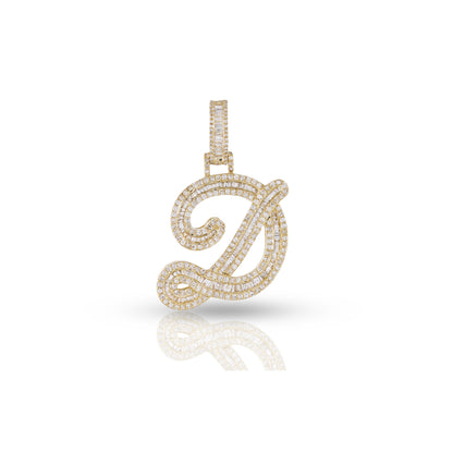 Yellow Gold Baguette Diamond Initial Letters Pendant by Truth Jewel