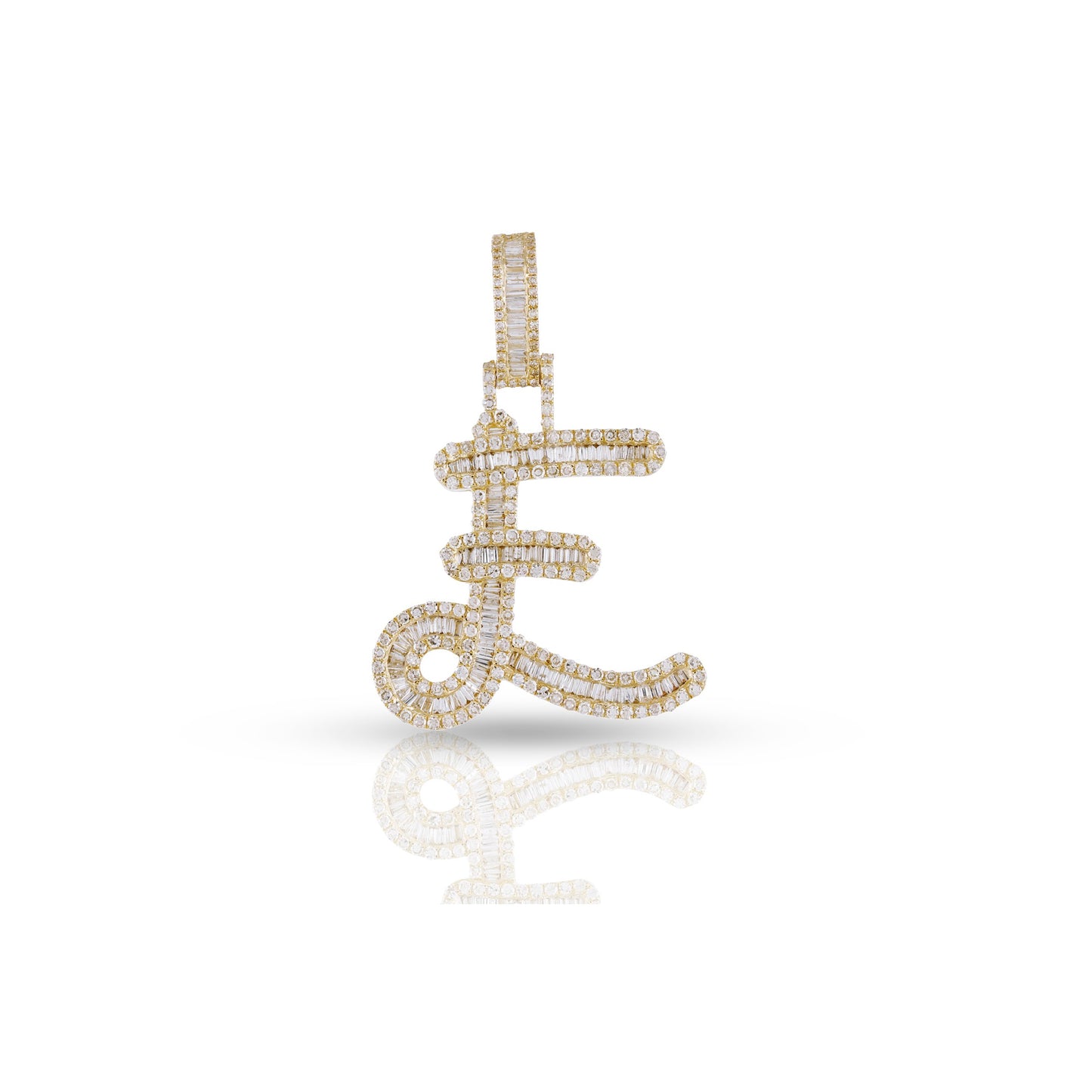 Yellow Gold Baguette Diamond Initial Letters Pendant by Truth Jewel