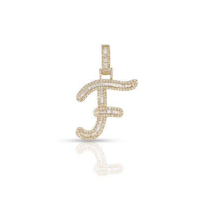 Yellow Gold Baguette Diamond Initial Letters Pendant by Truth Jewel