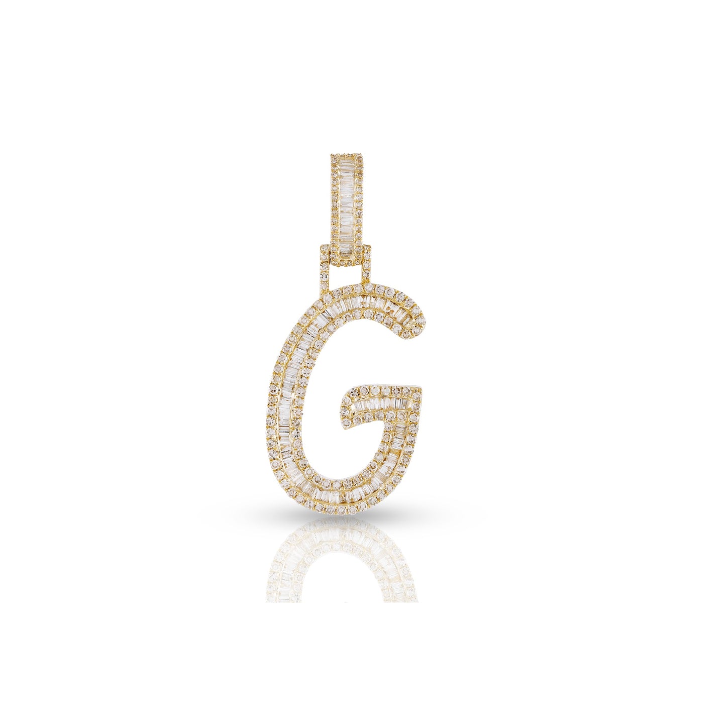 Yellow Gold Baguette Diamond Initial Letters Pendant by Truth Jewel