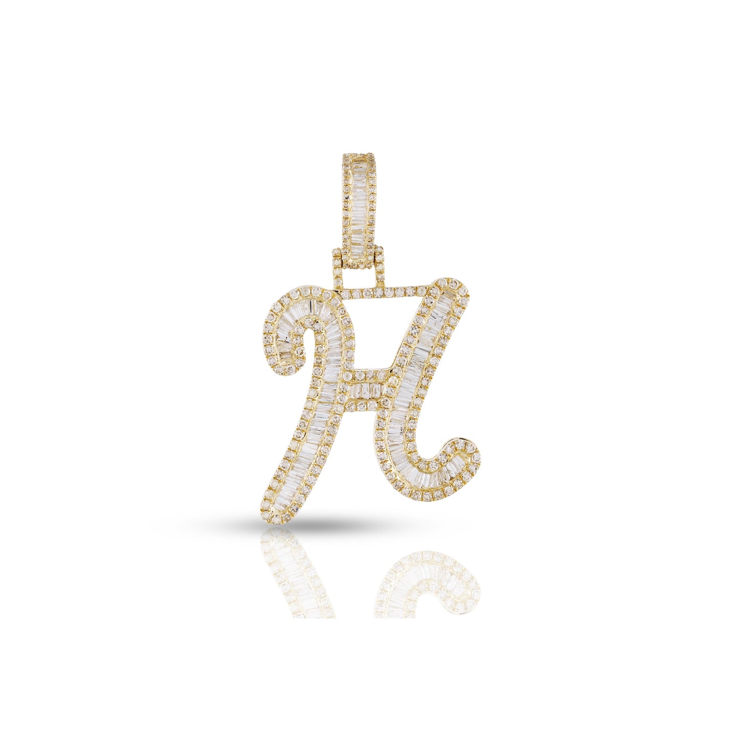 Yellow Gold Baguette Diamond Initial Letters Pendant by Truth Jewel