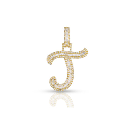 Yellow Gold Baguette Diamond Initial Letters Pendant by Truth Jewel