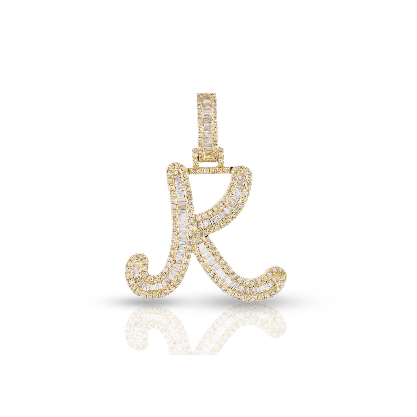 Yellow Gold Baguette Diamond Initial Letters Pendant by Truth Jewel