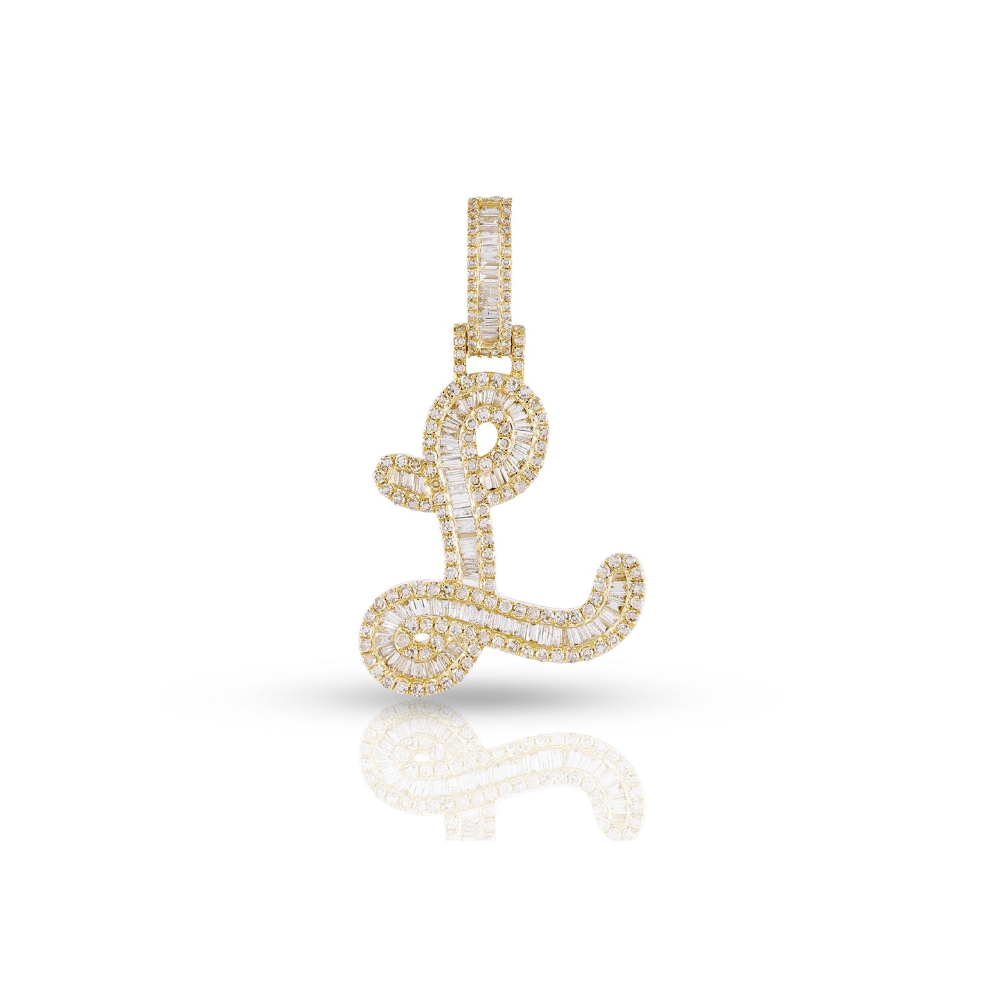 Yellow Gold Baguette Diamond Initial Letters Pendant by Truth Jewel