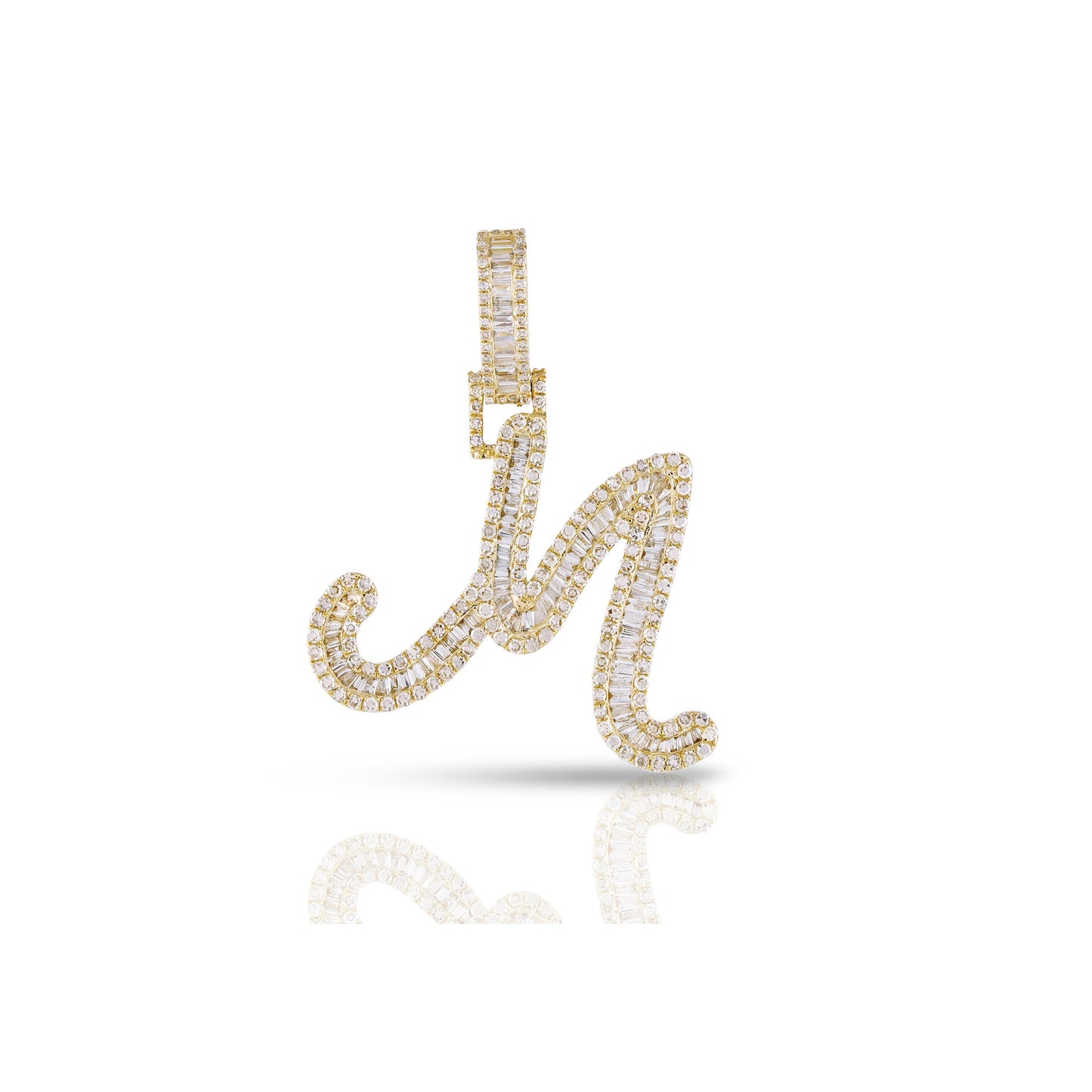 Yellow Gold Baguette Diamond Initial Letters Pendant by Truth Jewel