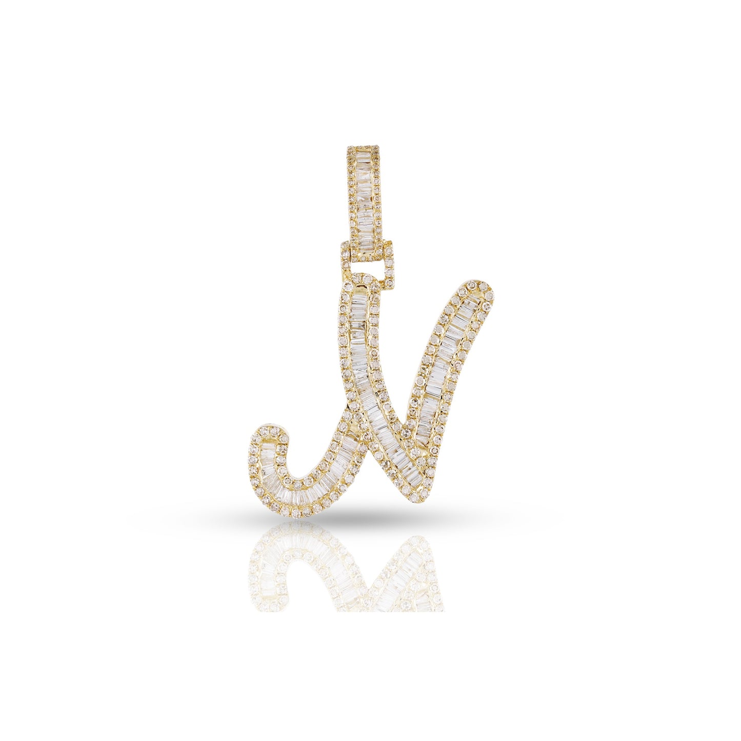 Yellow Gold Baguette Diamond Initial Letters Pendant by Truth Jewel