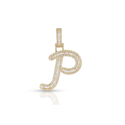 Yellow Gold Baguette Diamond Initial Letters Pendant by Truth Jewel