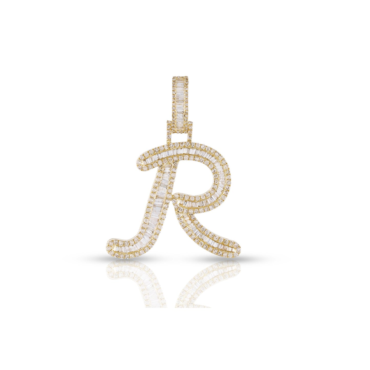 Yellow Gold Baguette Diamond Initial Letters Pendant by Truth Jewel