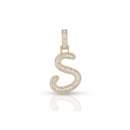 Yellow Gold Baguette Diamond Initial Letters Pendant by Truth Jewel