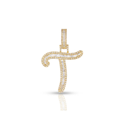 Yellow Gold Baguette Diamond Initial Letters Pendant by Truth Jewel