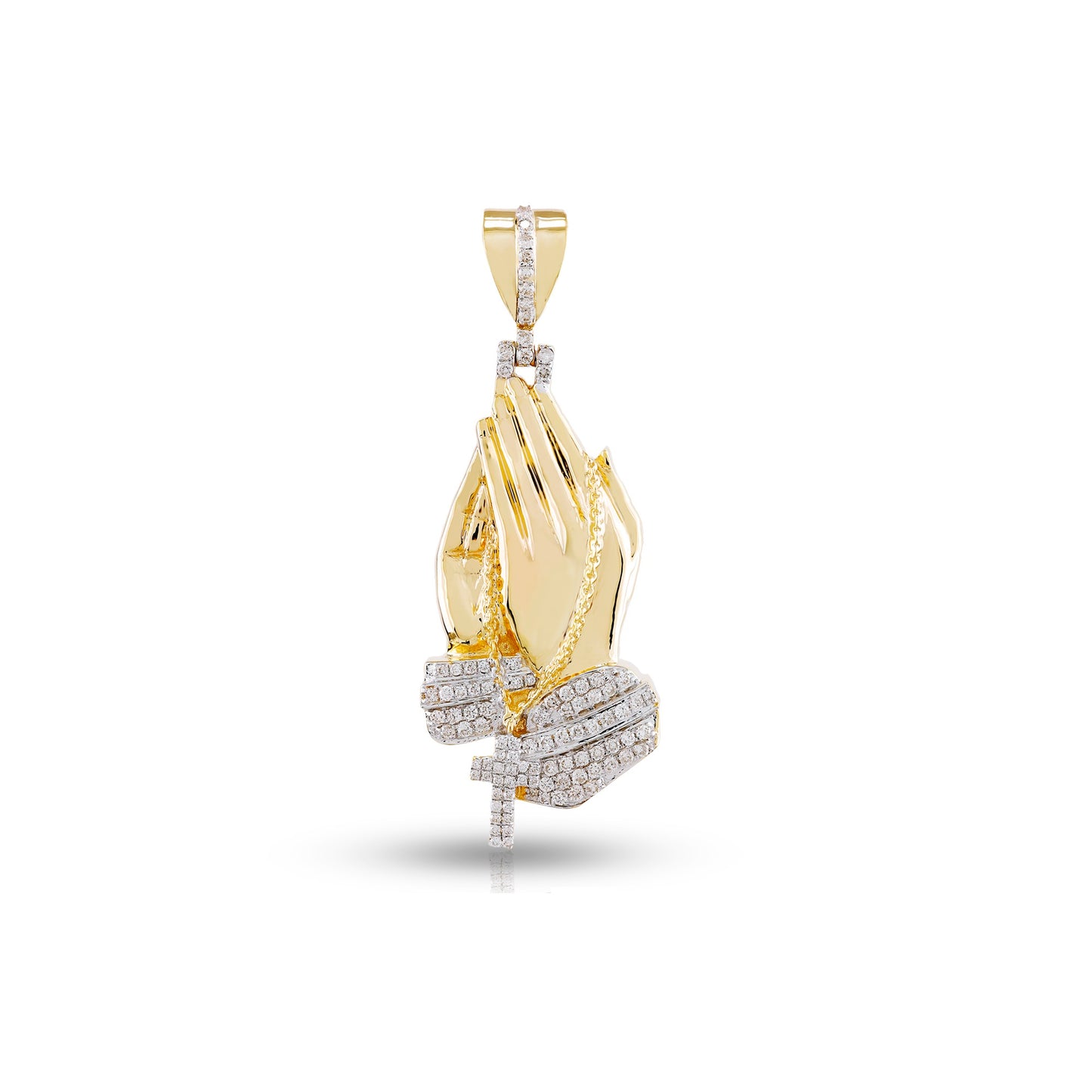 10K Yellow Gold Praying Hands Pendant with 0.380 Carat ,VS G-H Diamond