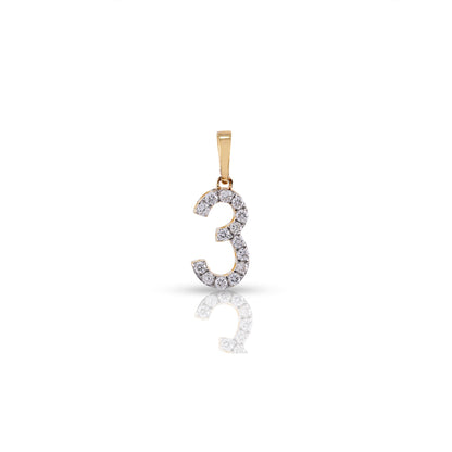 Yellow Gold White Round Diamond '1 to 10' Number Pendant by Truth Jewel