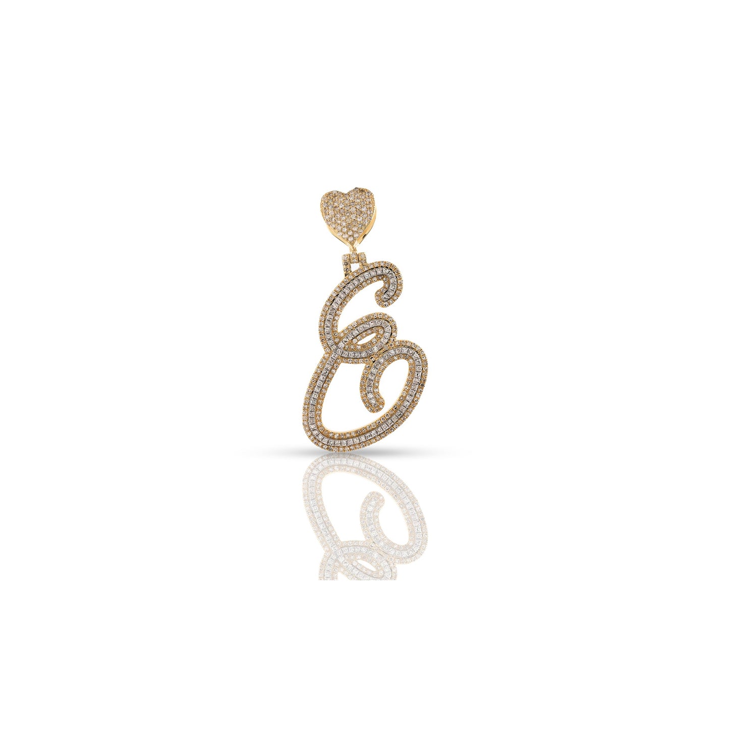 Yellow Gold White Diamond Heart Initial Letters Pendant by Truth Jewel