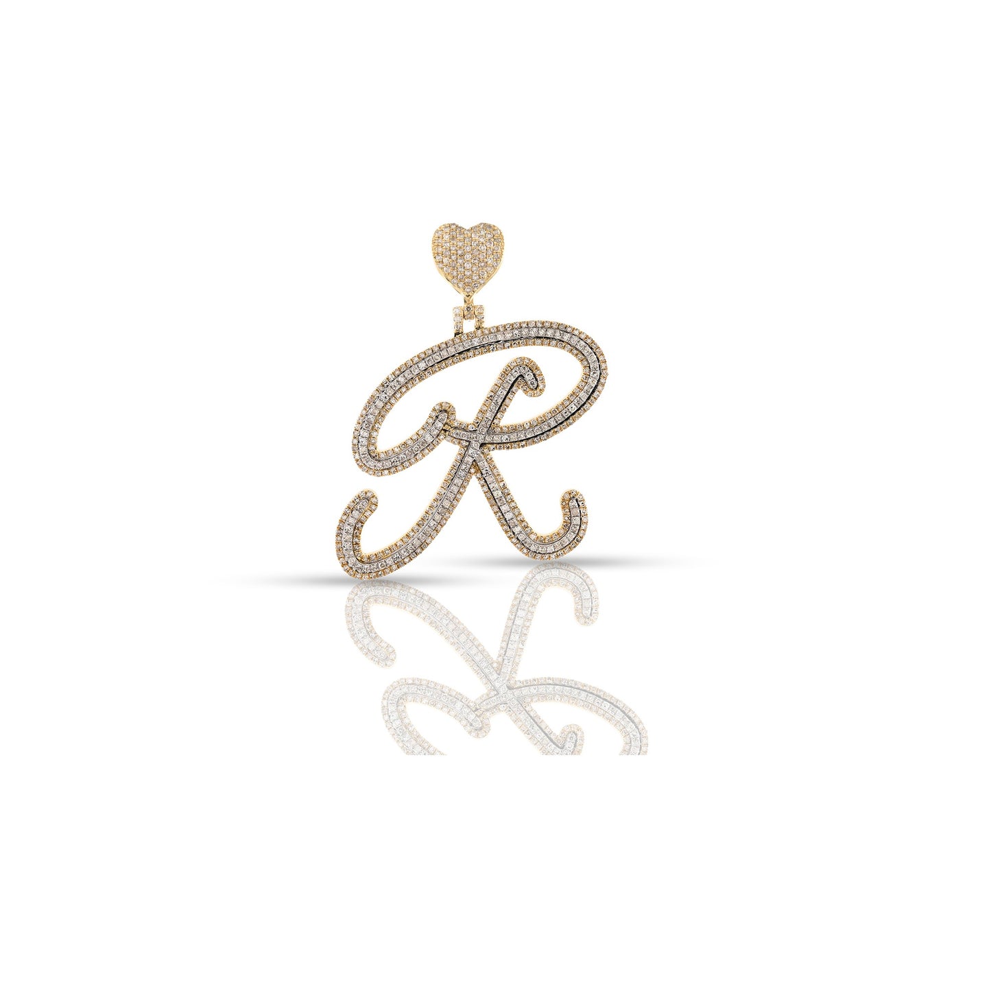 Yellow Gold White Diamond Heart Initial Letters Pendant by Truth Jewel