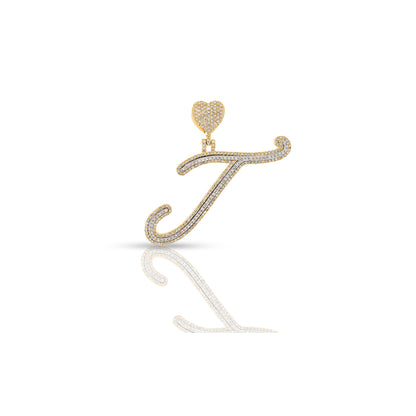 Yellow Gold White Diamond Heart Initial Letters Pendant by Truth Jewel