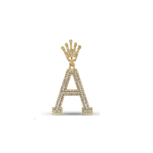 Yellow Gold White Diamond Crown Initial Pendant by Rafaela Jewelry