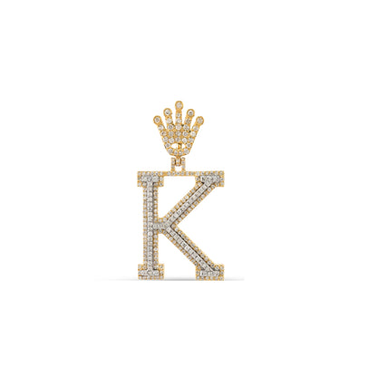 14K Yellow Gold Diamond Crown Initial Pendant