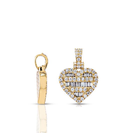 14KT Yellow Gold Heart Pendant with Baguette Diamond