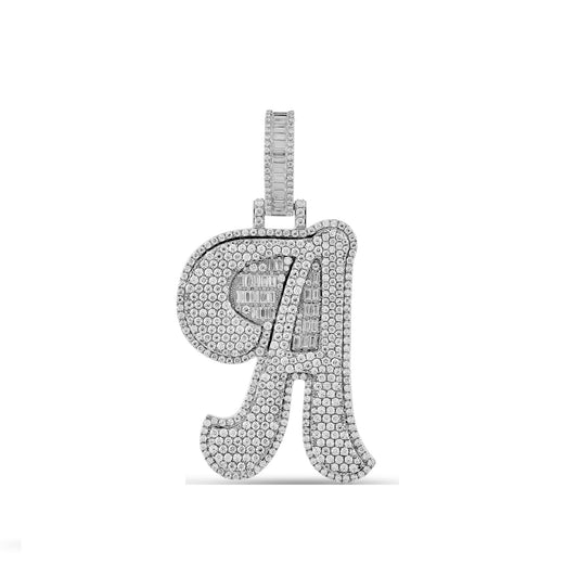 925 Silver Cz Round and Baguette Diamond Initial Letter Pendant