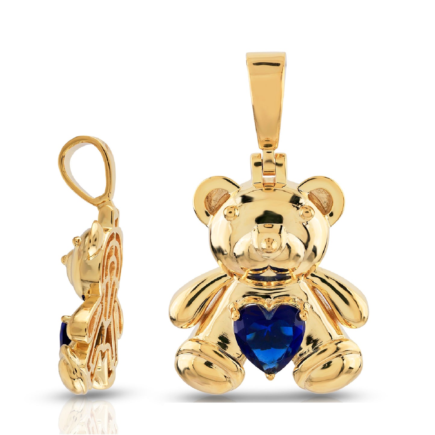 Blue Heart Teddy Bear Gemstone Pendant