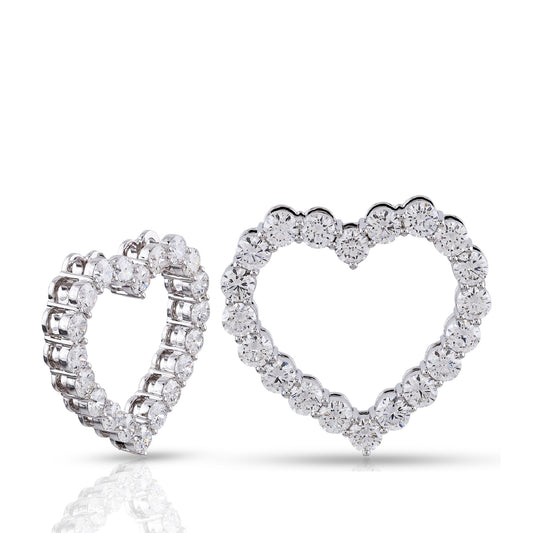 10KT White Gold Heart Pendant With Round Diamond Border