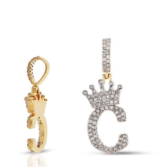 Crown Initial Diamond Pendant in 10KT Yellow Gold