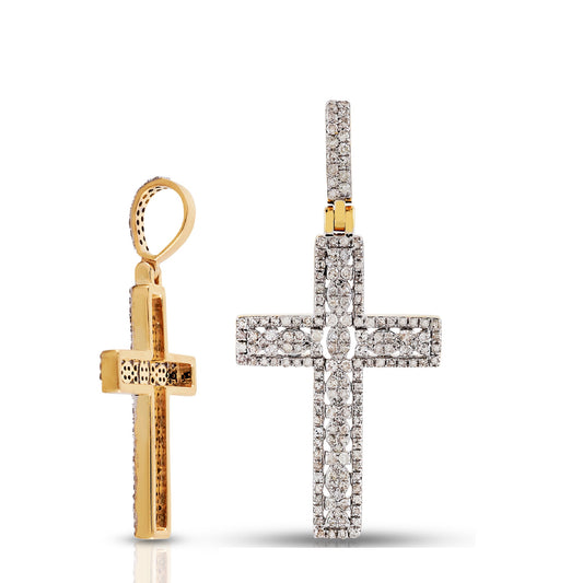 Yellow Gold Oval Cluster Diamond Cross Pendant By Truth Jewel