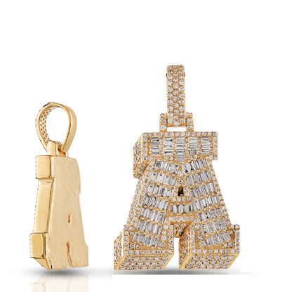 Initial Baguette & Round Diamond Pendant in Yellow Gold