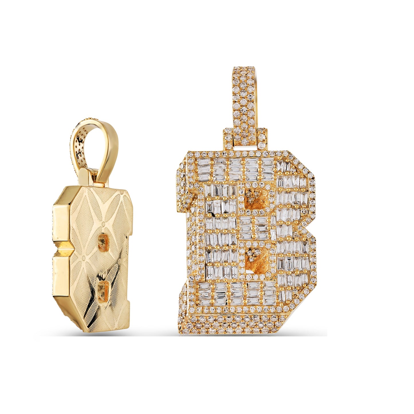 Initial Baguette & Round Diamond Pendant in Yellow Gold