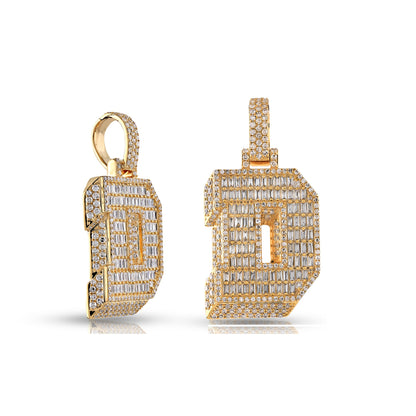 Initial Baguette & Round Diamond Pendant in Yellow Gold