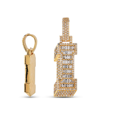 Initial Baguette & Round Diamond Pendant in Yellow Gold