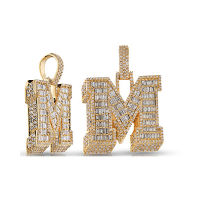 Initial Baguette & Round Diamond Pendant in Yellow Gold