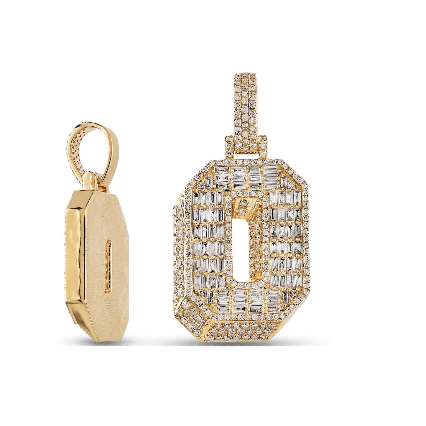 Initial Baguette & Round Diamond Pendant in Yellow Gold