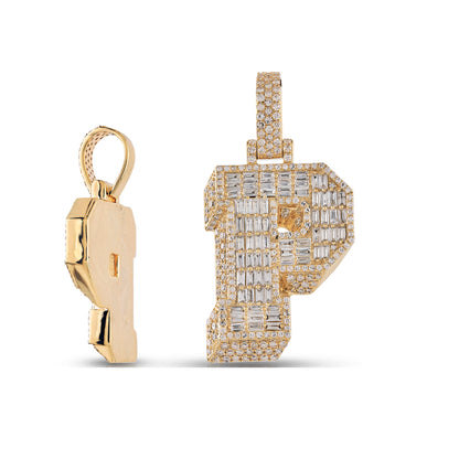 Initial Baguette & Round Diamond Pendant in Yellow Gold