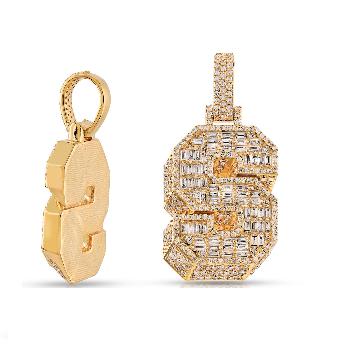 Initial Baguette & Round Diamond Pendant in Yellow Gold