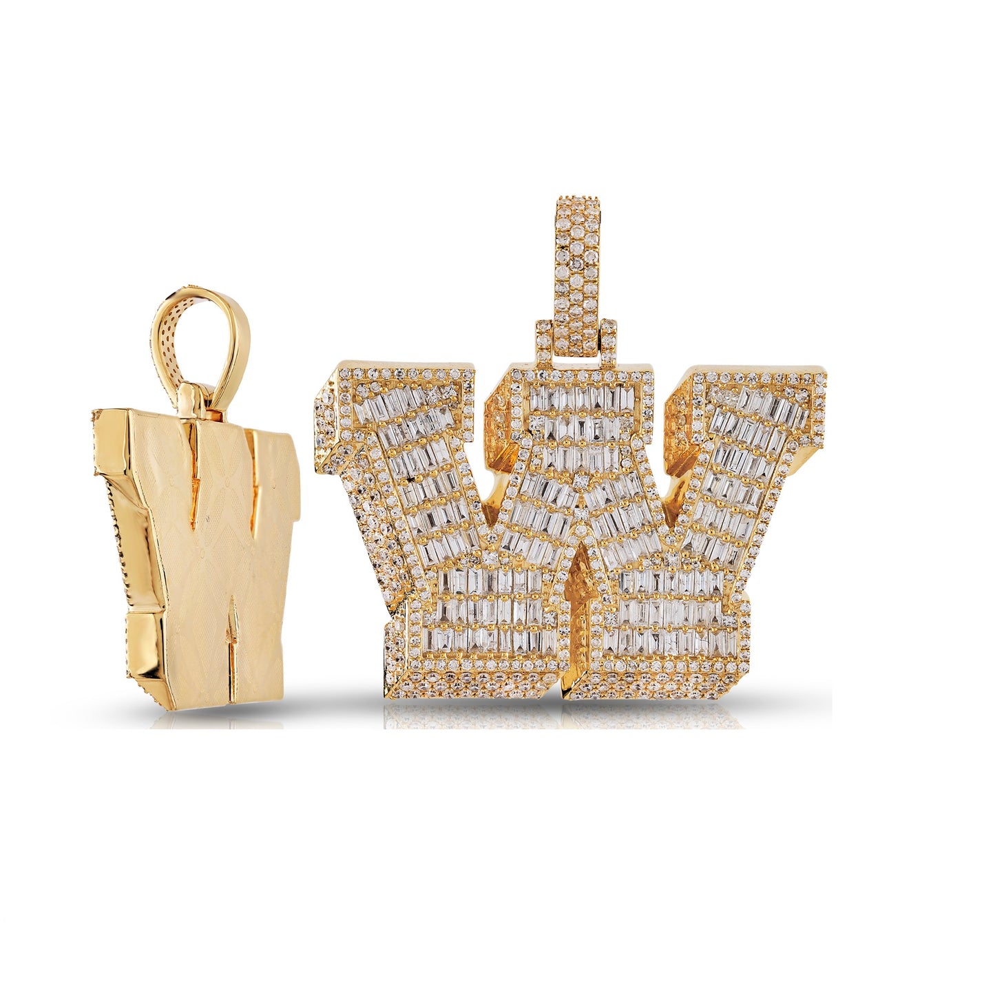 Initial Baguette & Round Diamond Pendant in Yellow Gold