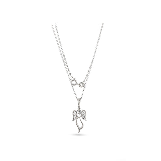 925 Silver Cz Round Diamond Angle Wings Pendant