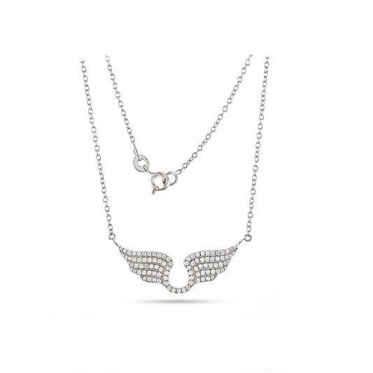 925 Silver Cz Round Diamond Angle Wings Pendant