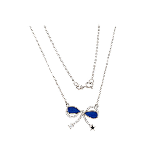 925 Silver Cz Round Diamond  Bow Pendant