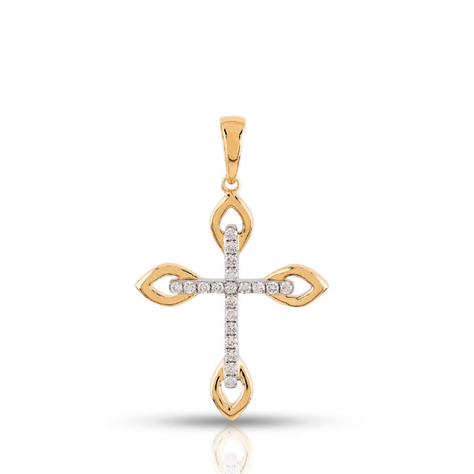 Yellow Gold Petal Accent Diamond Cross Pendant By Truth Jewel