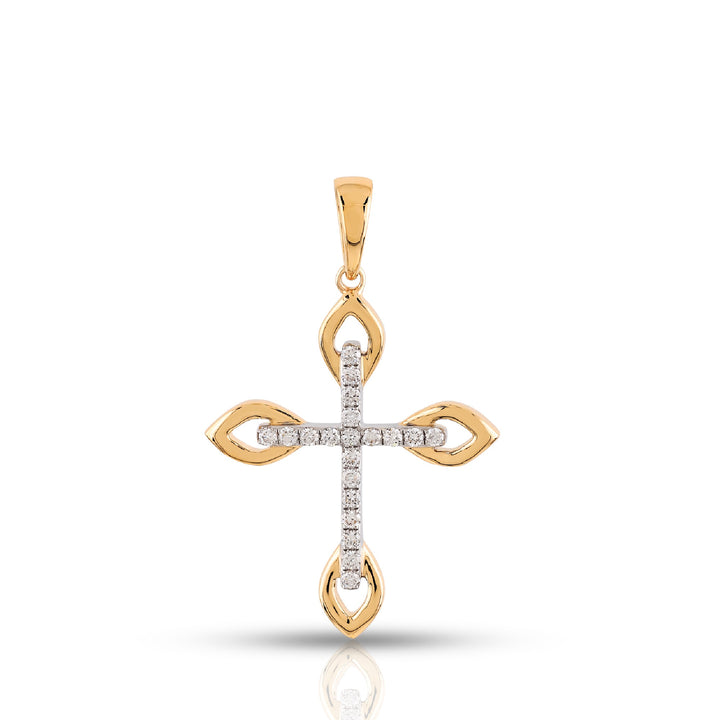Yellow Gold Petal Accent Diamond Vintage Cross Pendant