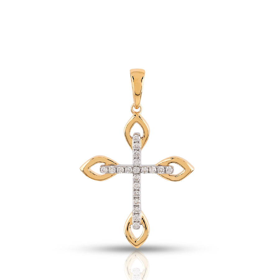 Yellow Gold Petal Accent Diamond Vintage Cross Pendant